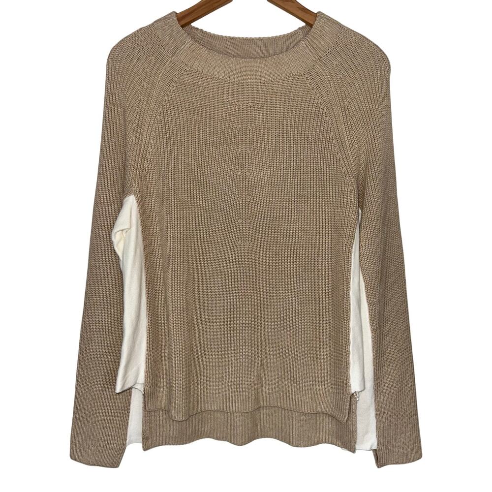 NWT WISPR Brodie Amelie Crew Luxury Cotton Silk Knit Tan Cream Sweater Size M